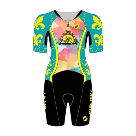 Tri Elite Race Suit CUSTOM Women's 1PC Middle Sleeve - 8 inch Inseam  -LLS